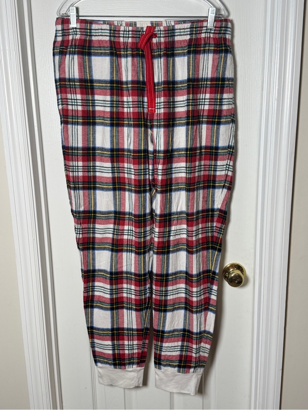 Old Navy White Tartan Plaid Flannel Jogger Pajama Pants - L Tall